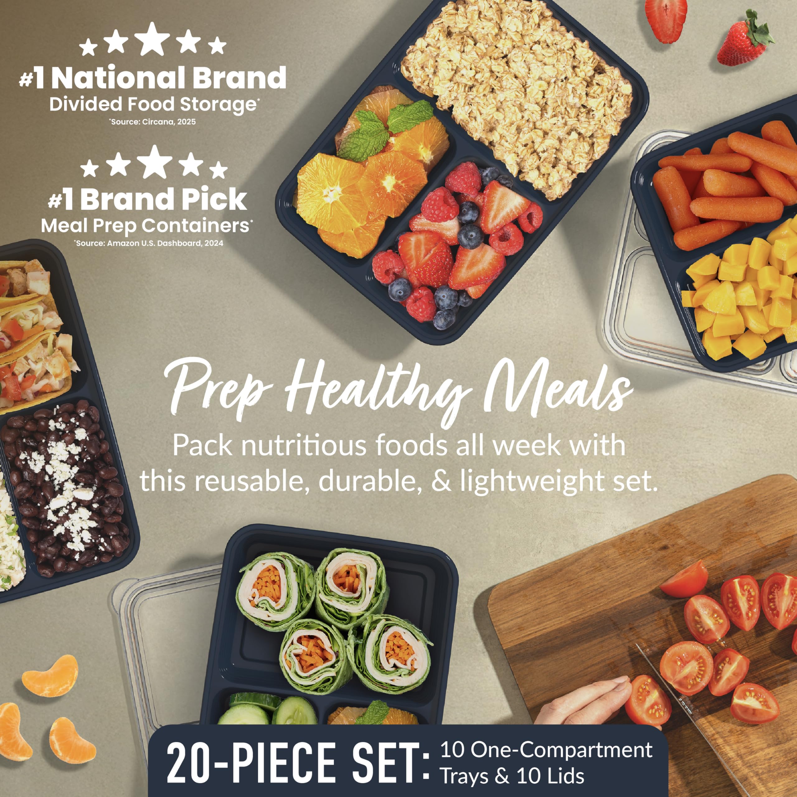 Bentgo Prep three-compartment trays support portion control.