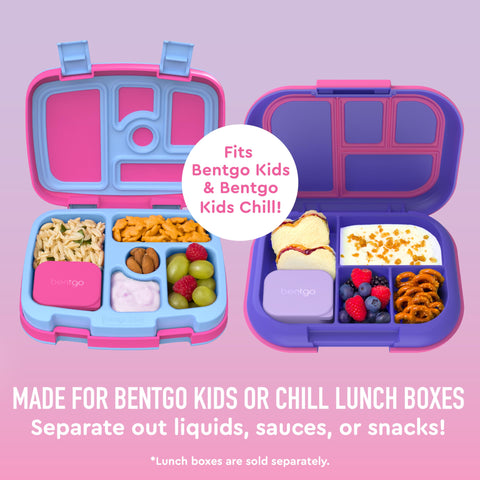 Bentgo Sidekicks sauce container inside a lunch box prevents spills all day.