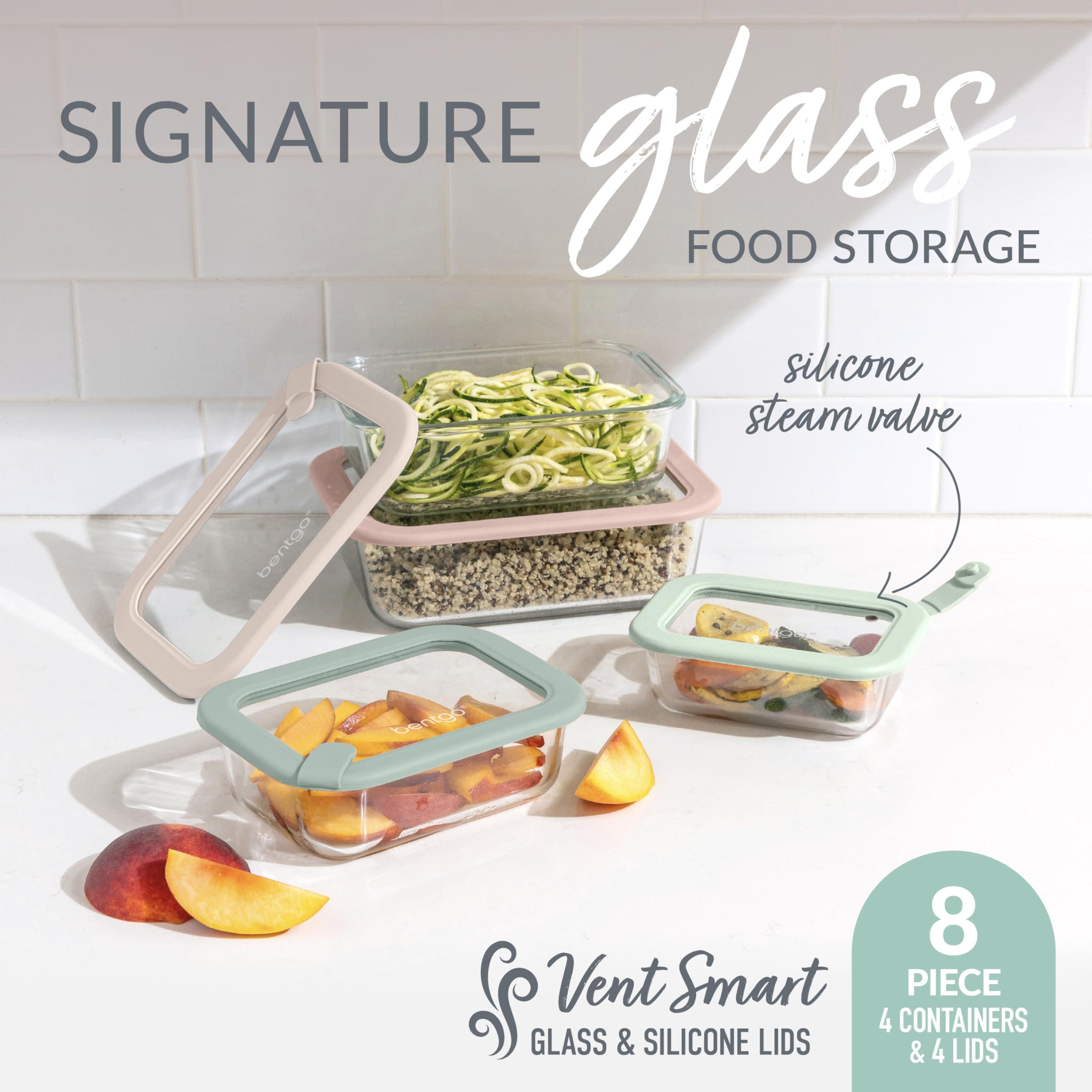 Bentgo Signature medium rectangle leak-proof glass container with airtight seal for meal prep.