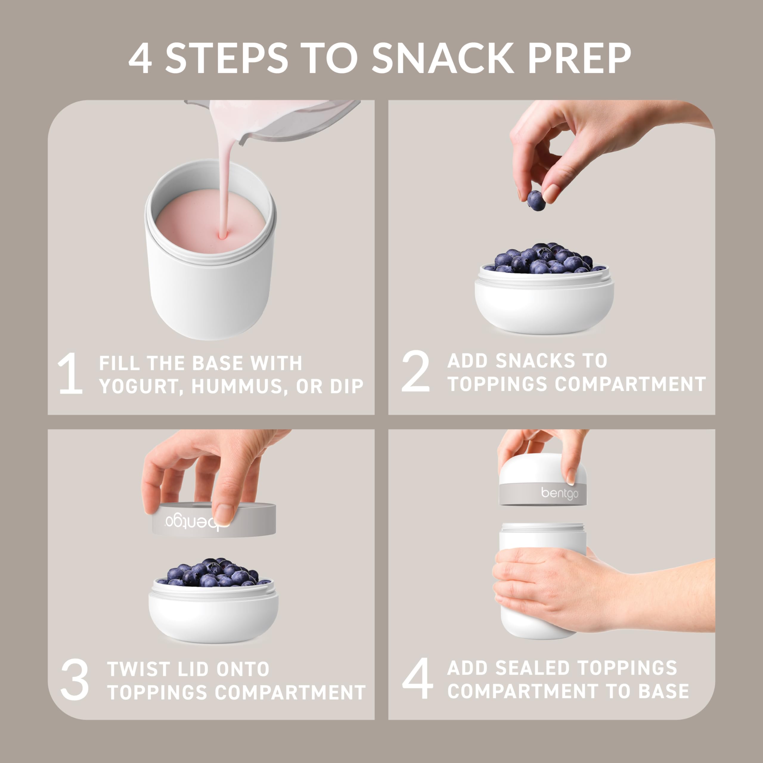 Bentgo Snack Cup 2-cup base offers versatile portions for busy days.
