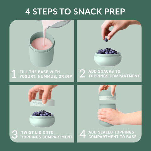 Dual-sealing lid keeps contents fresh and prevents mingling.