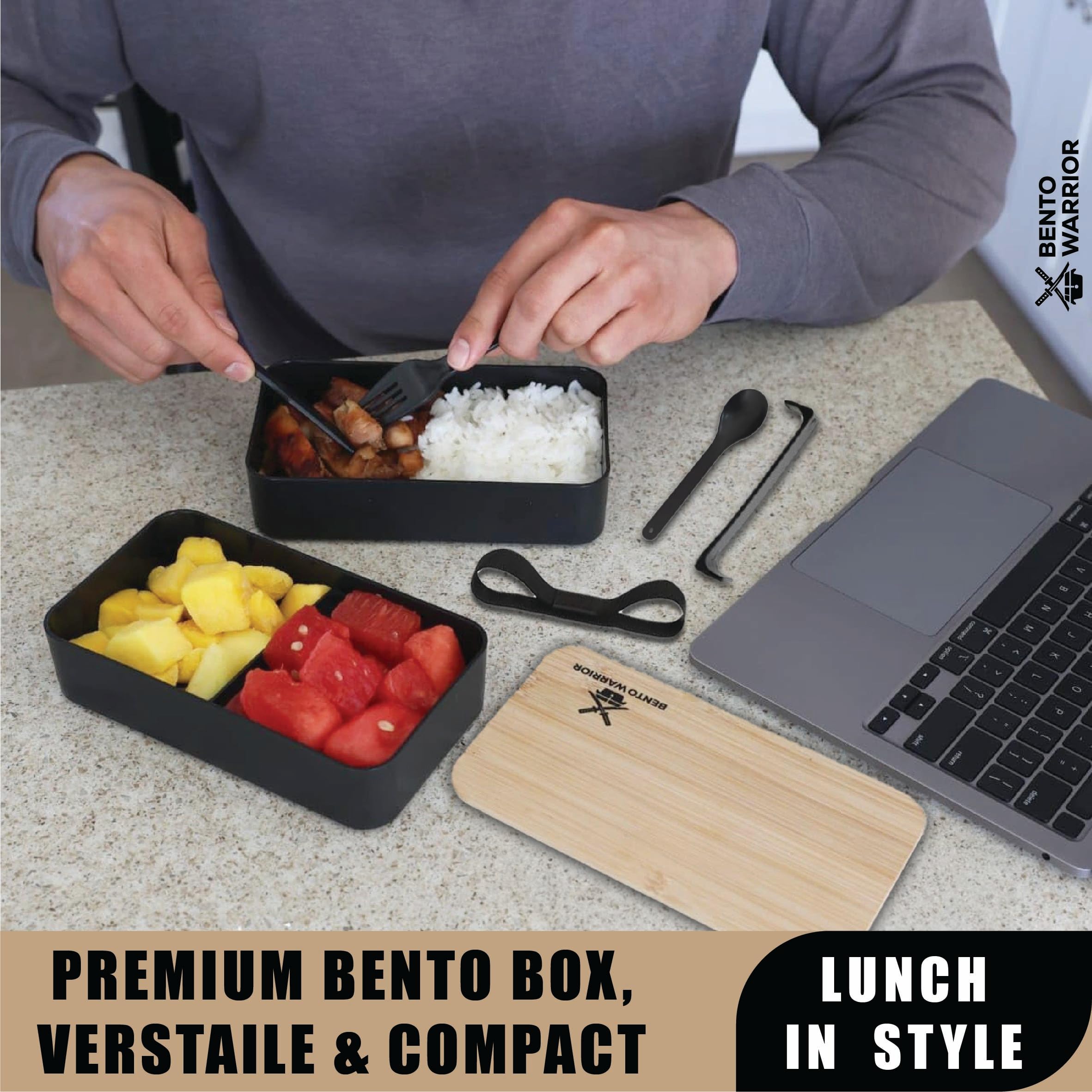 Bento Warrior travel-friendly lunch box simplifies meal prep on trips.