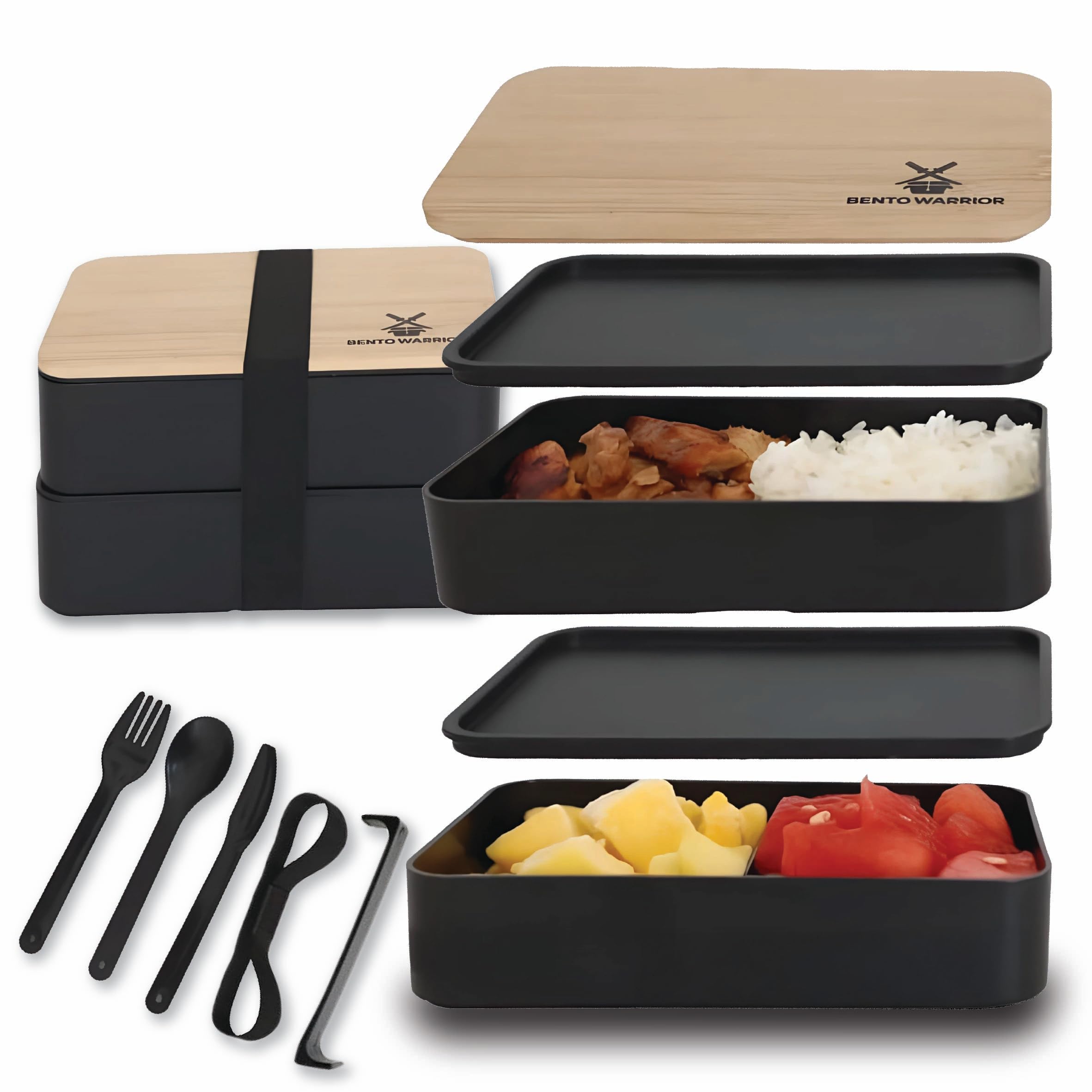 Bento Warrior stackable bento box for organized meals at work.