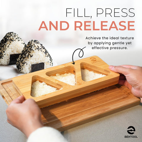 BENTOOL medium bamboo onigiri mold close-up highlighting sustainable bamboo and natural finish.