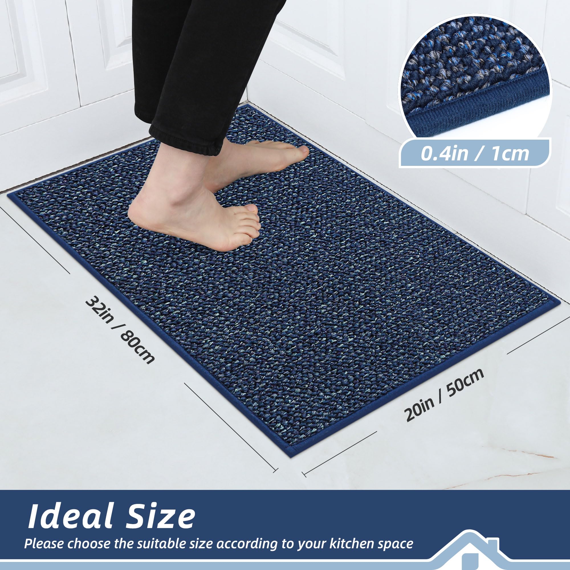 BEQHAUSE kitchen rug with non-slip backing helps prevent slips on wet floors.