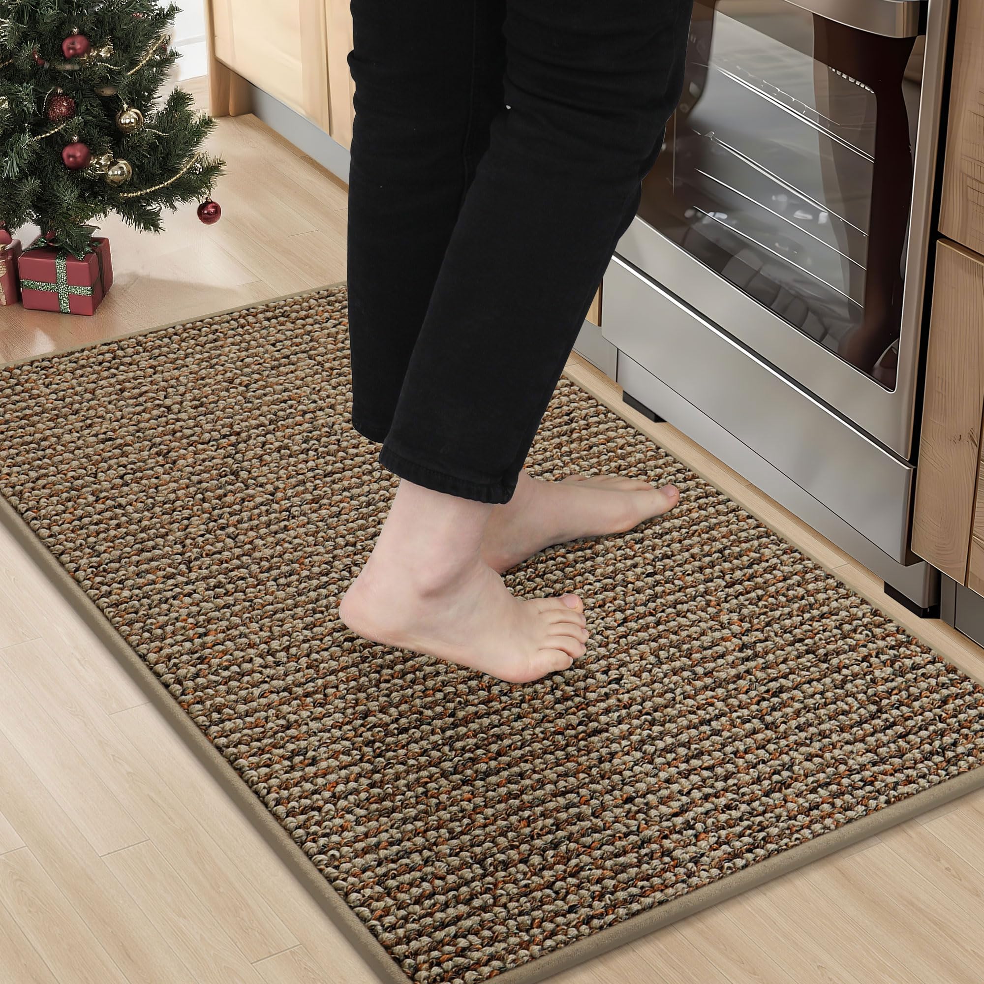 BEQHAUSE kitchen rug shows absorbent surface catching spills and protecting floors.