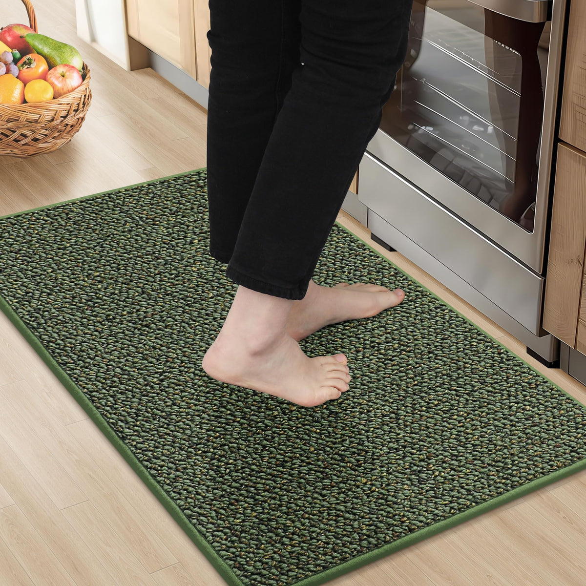 BEQHAUSE kitchen rug with absorbent surface keeps spills contained and floors dry.
