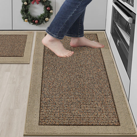 BEQHAUSE kitchen rug set absorbs spills and protects floors.