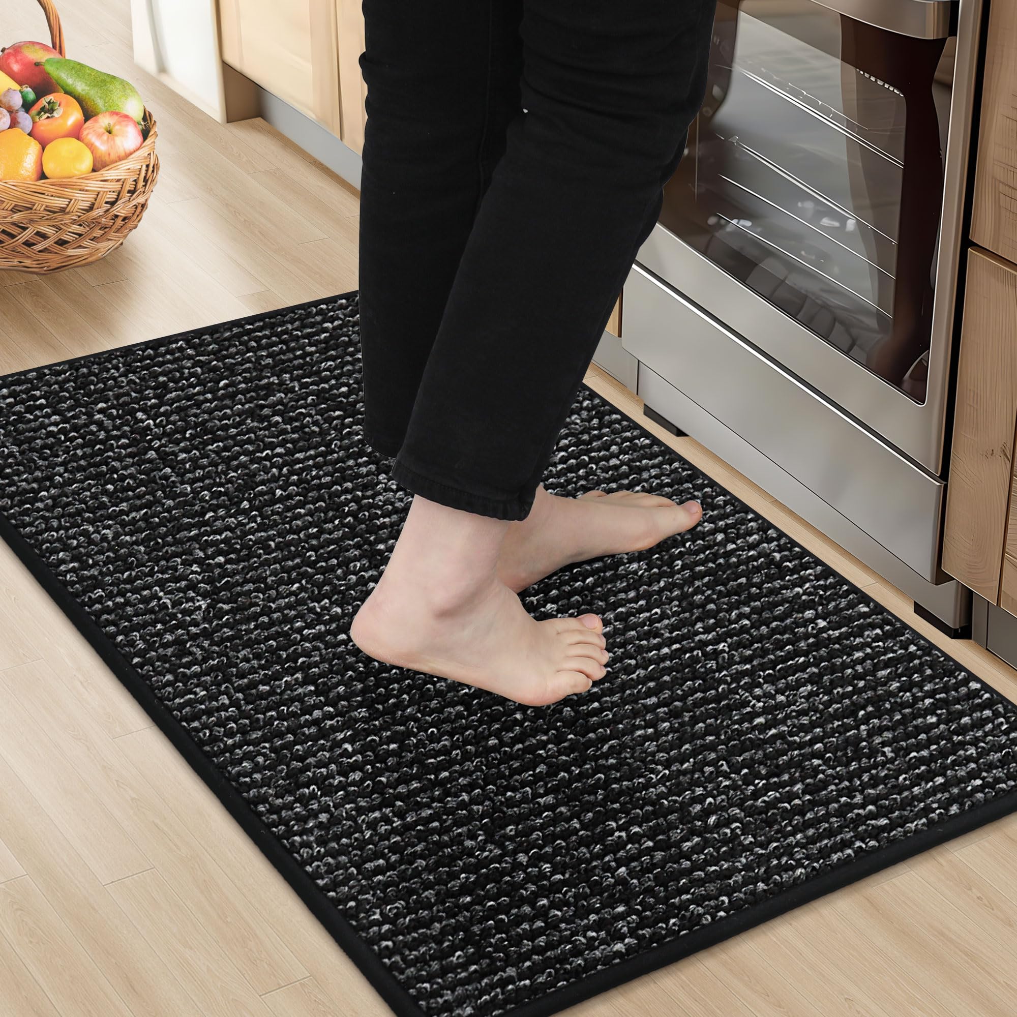 BEQHAUSE kitchen rug absorbent texture shields floor from spills.