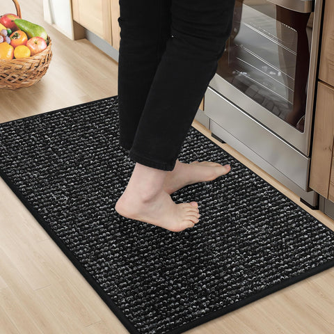 BEQHAUSE kitchen rug absorbent texture shields floor from spills.