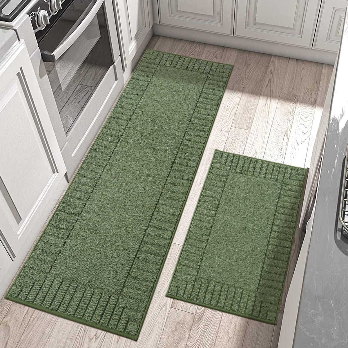 BEQHAUSE kitchen rug anti-slip green 24x35 for safe footing on tile floors