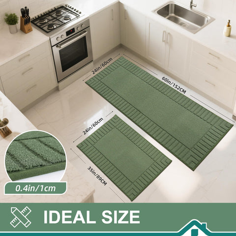 BEQHAUSE kitchen rug anti-slip green 24x60 provides extended coverage