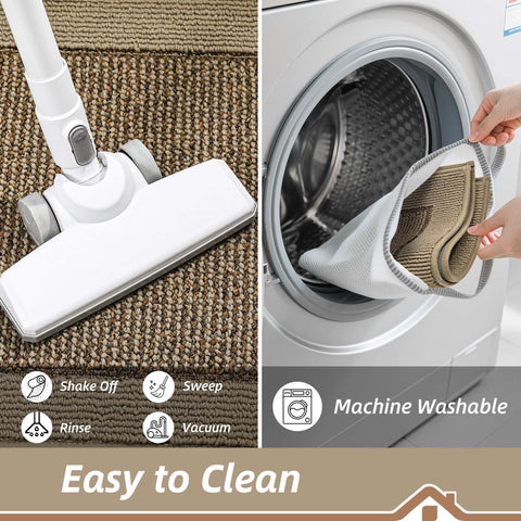 BEQHAUSE machine-washable rug being cleaned in cold water