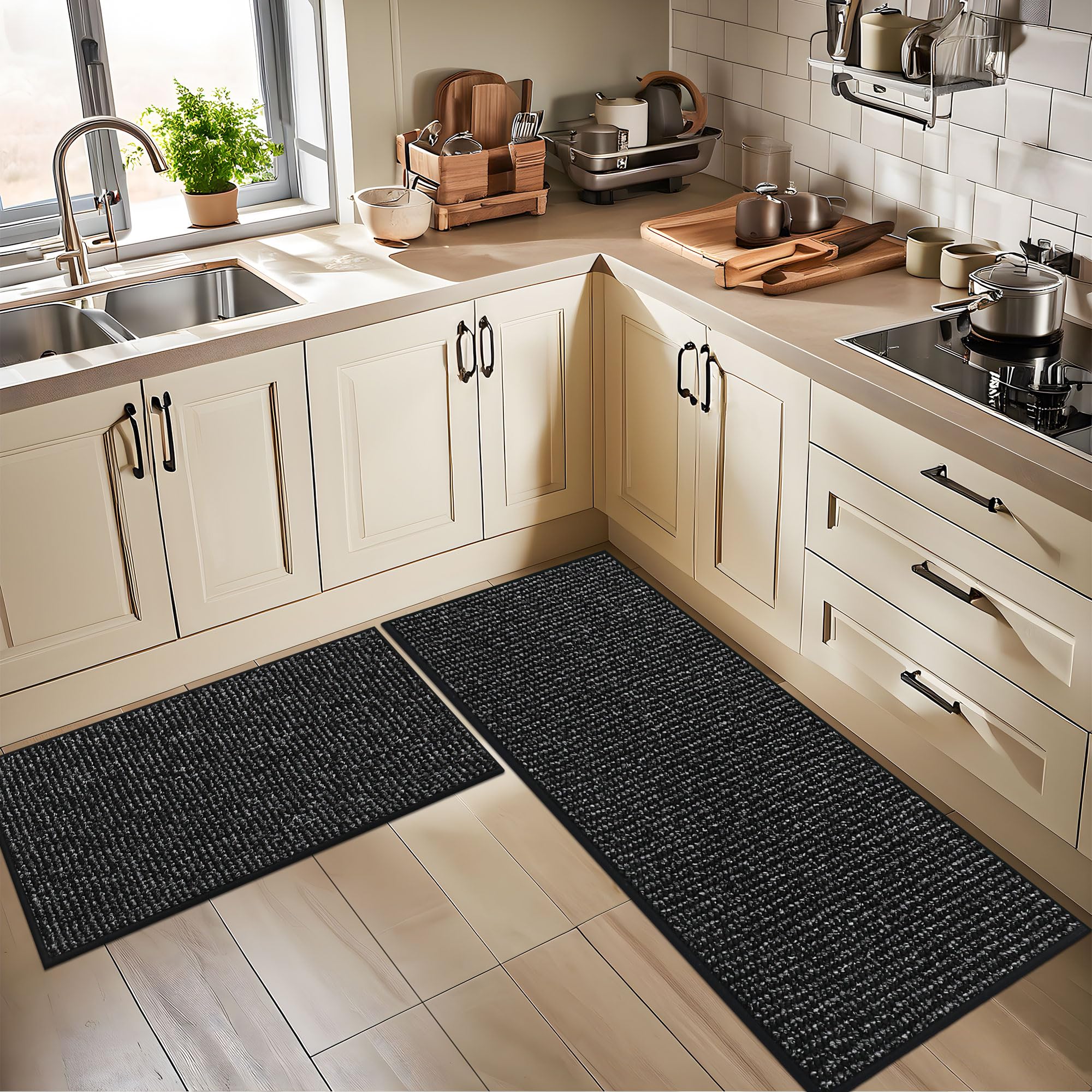 BEQHAUSE kitchen rug protects floors near sink and stove from spills.