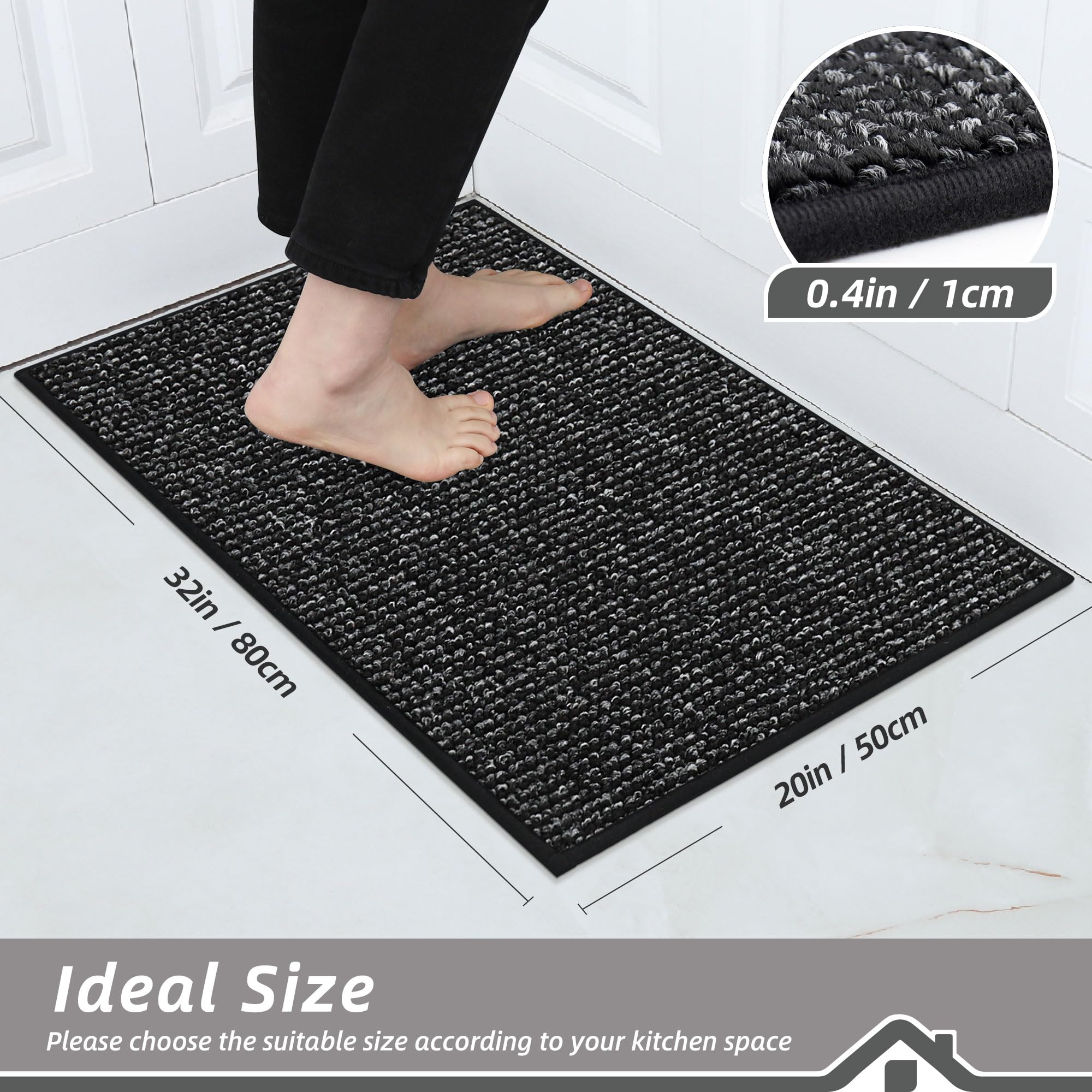 BEQHAUSE kitchen rug non-slip backing keeps mat secured on floors.