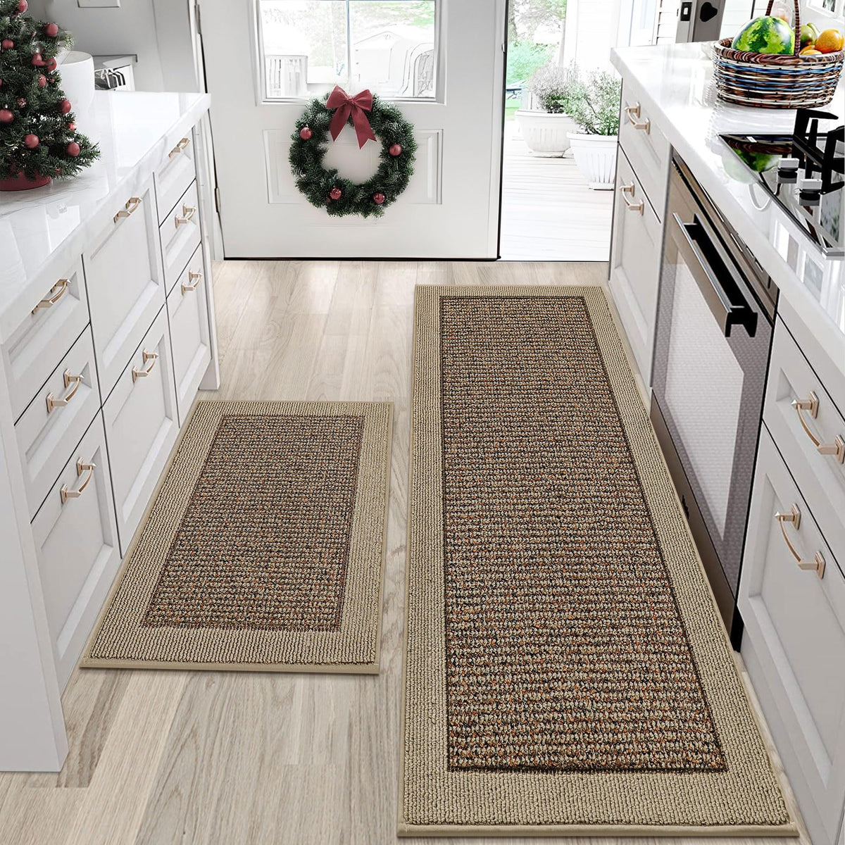 BEQHAUSE kitchen rugs set on floor with non-slip backing for safer footing