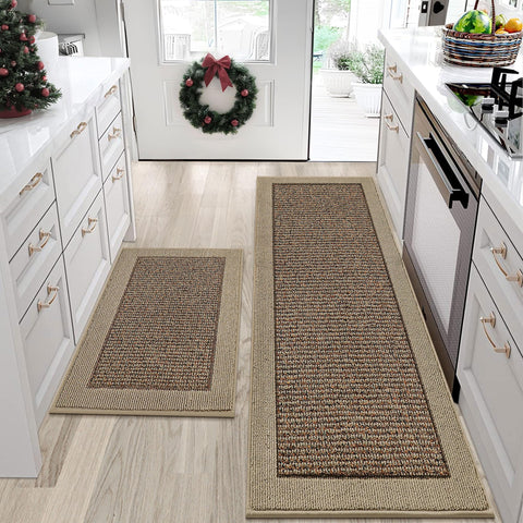 BEQHAUSE kitchen rugs set on floor with non-slip backing for safer footing