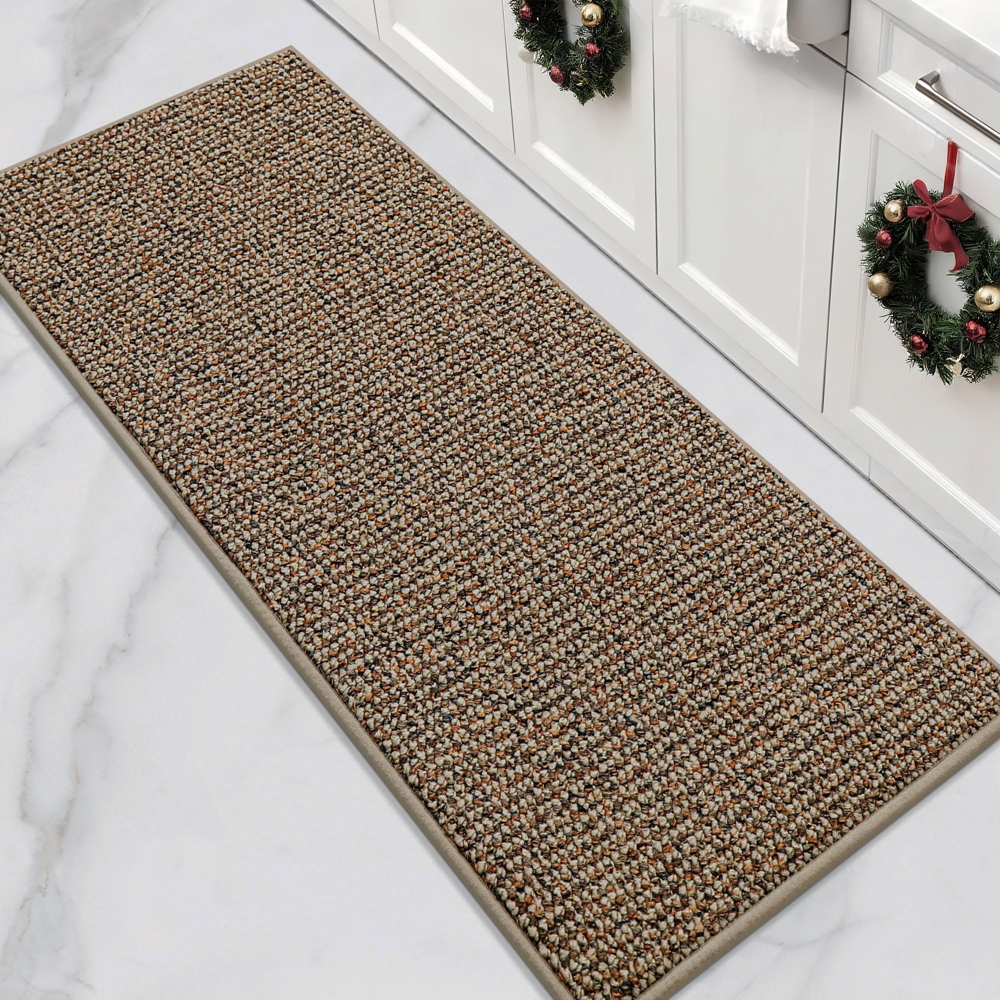 BEQHAUSE kitchen runner with absorbent fibers protects floors from spills.