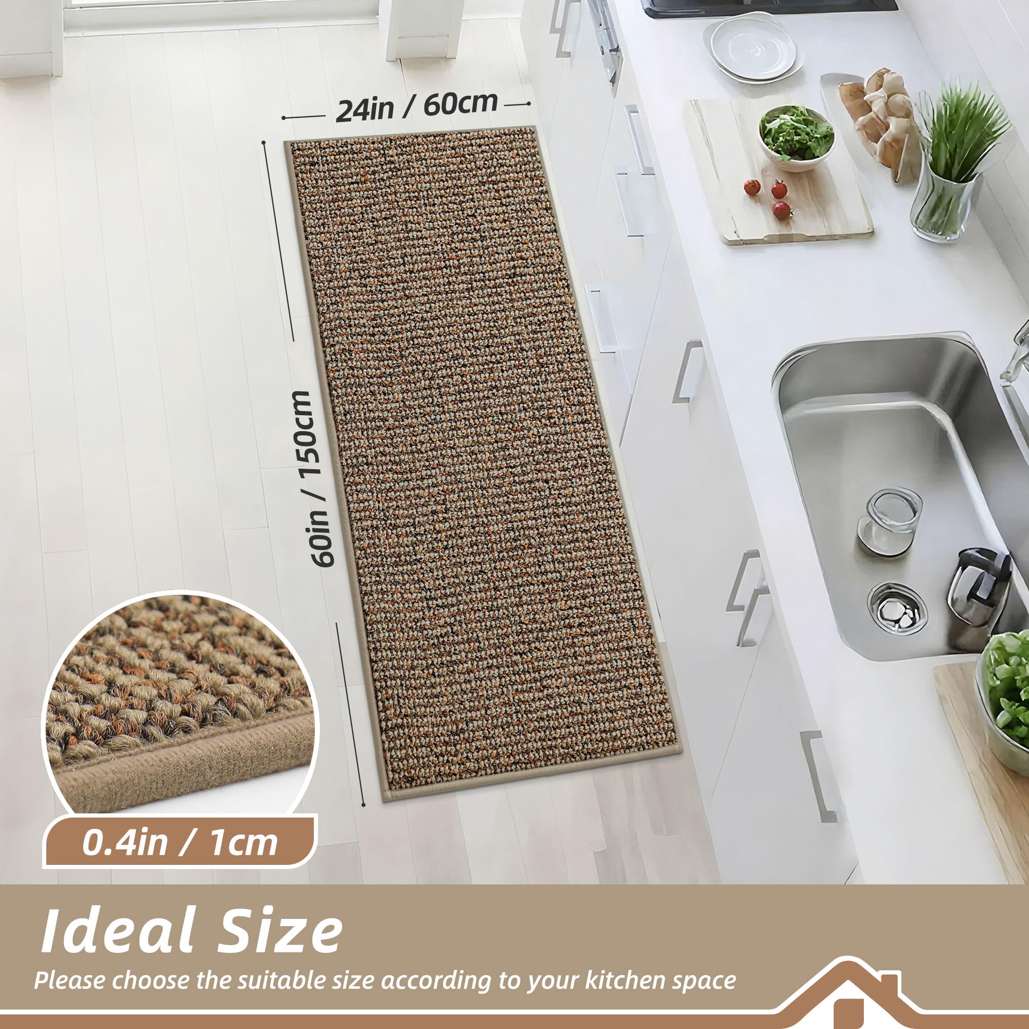 BEQHAUSE kitchen runner with non-slip backing prevents slips on smooth floors.