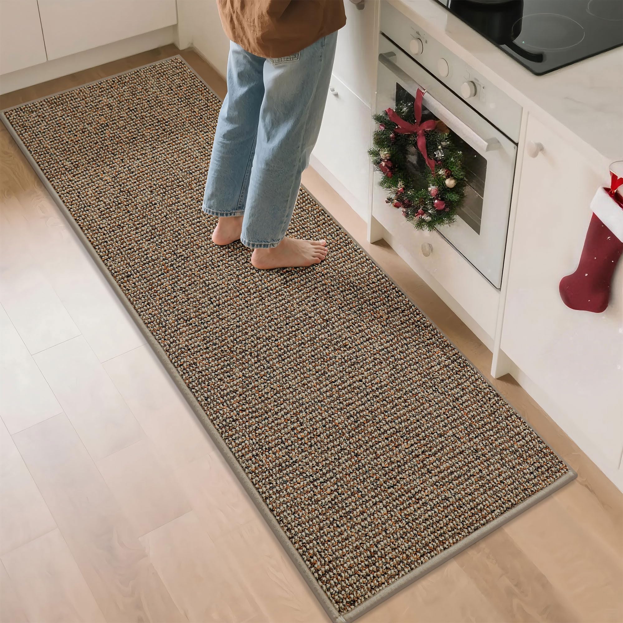 BEQHAUSE kitchen runner rug absorbs spills with dense fibers for a cleaner floor