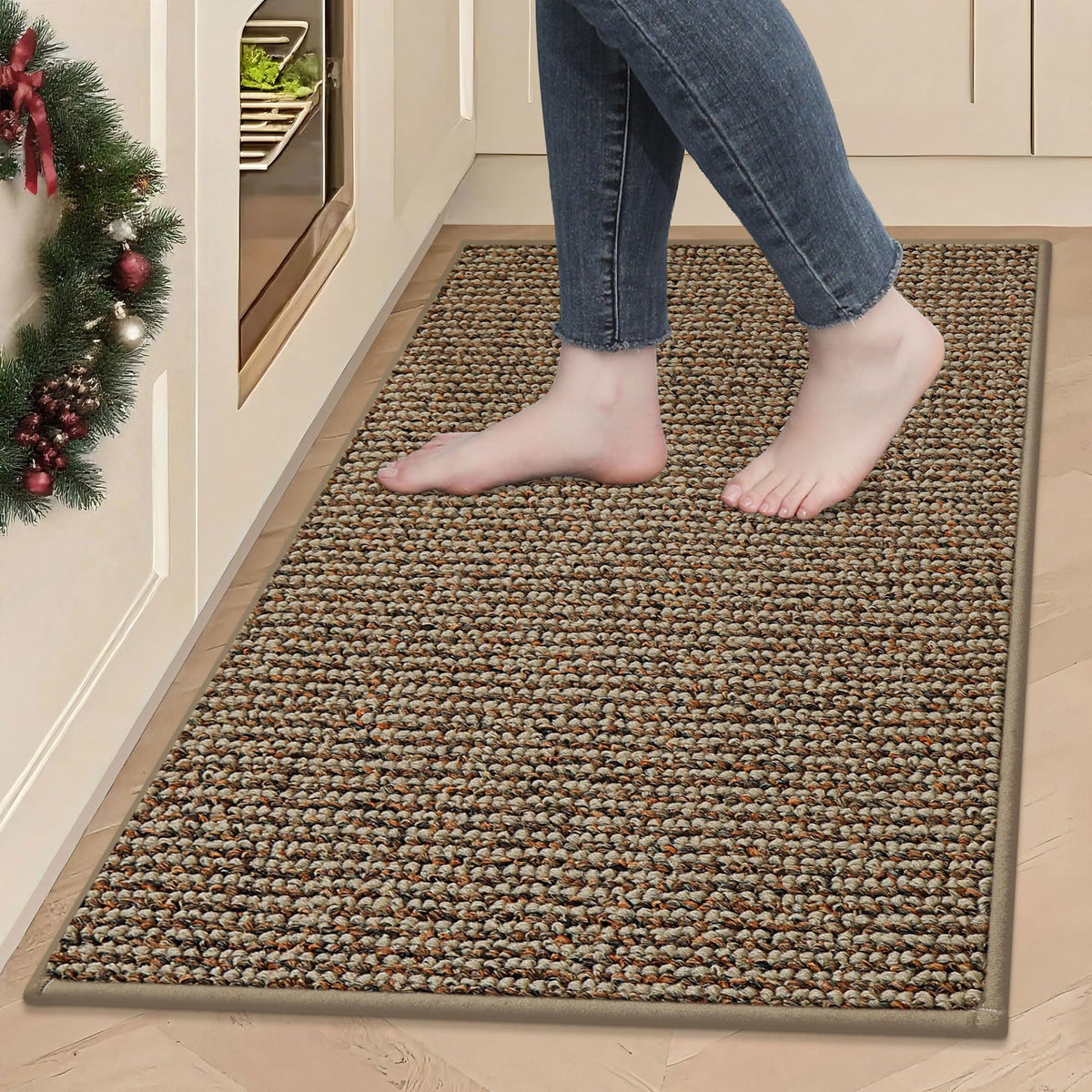 BEQHAUSE kitchen rug 24x36 absorbent surface handles spills efficiently.