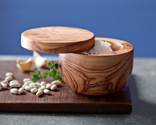 Berard salt keeper compact 8 oz container on the countertop for quick seasoning.