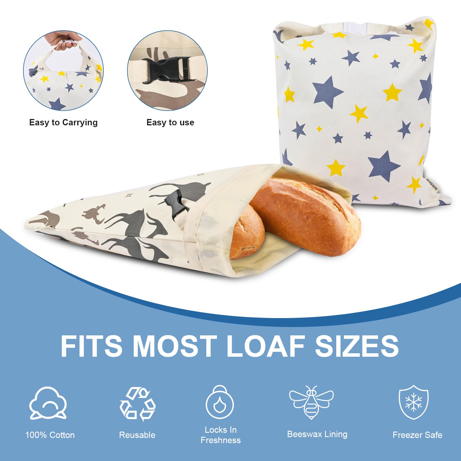 BERBAM beeswax bread bag 13x17 inch size for versatile loaves