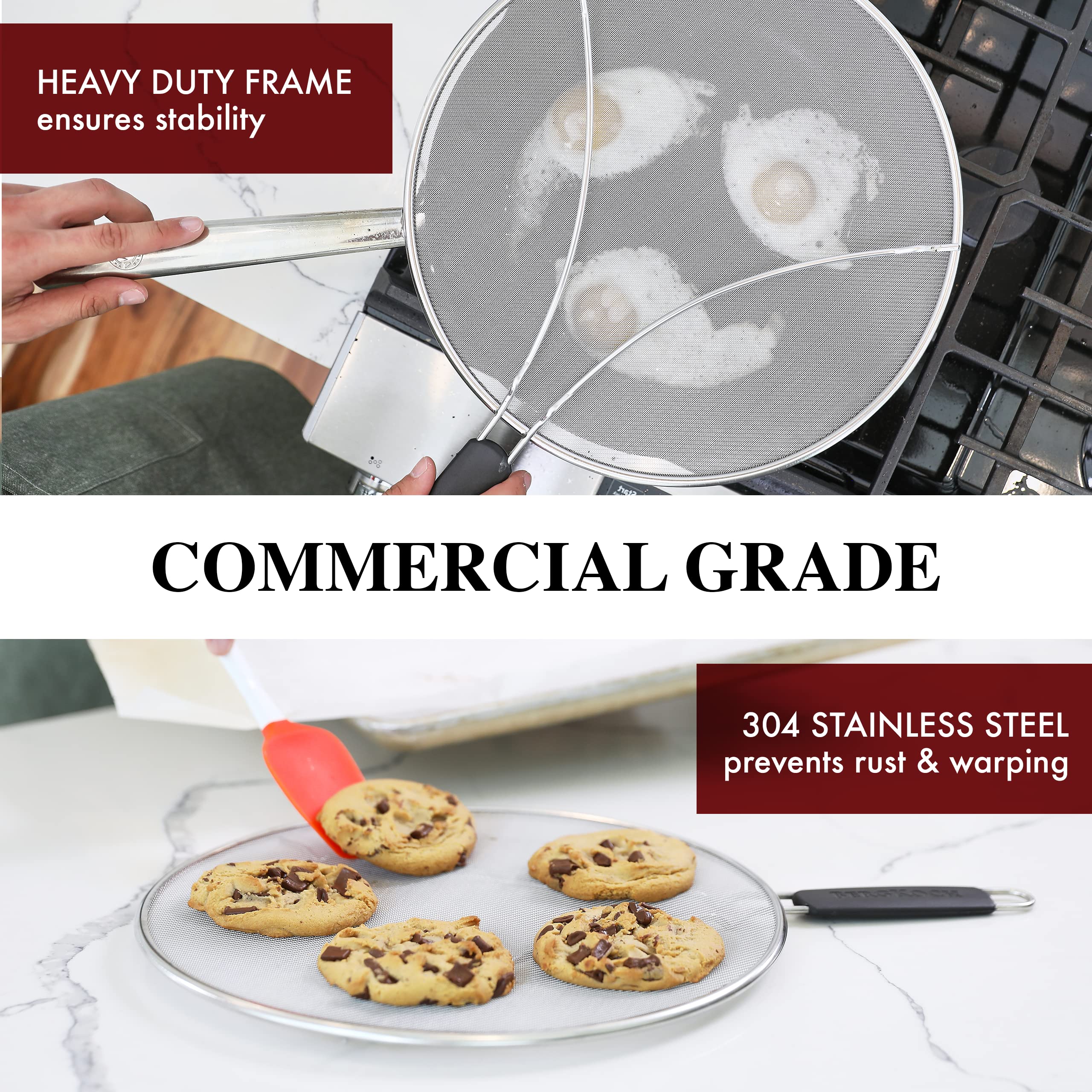 BergKoch bacon sizzle guard keeps oil contained during breakfast fry.