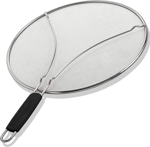 BergKoch splatter screen 15inch on a pan to reduce oil splatter during frying