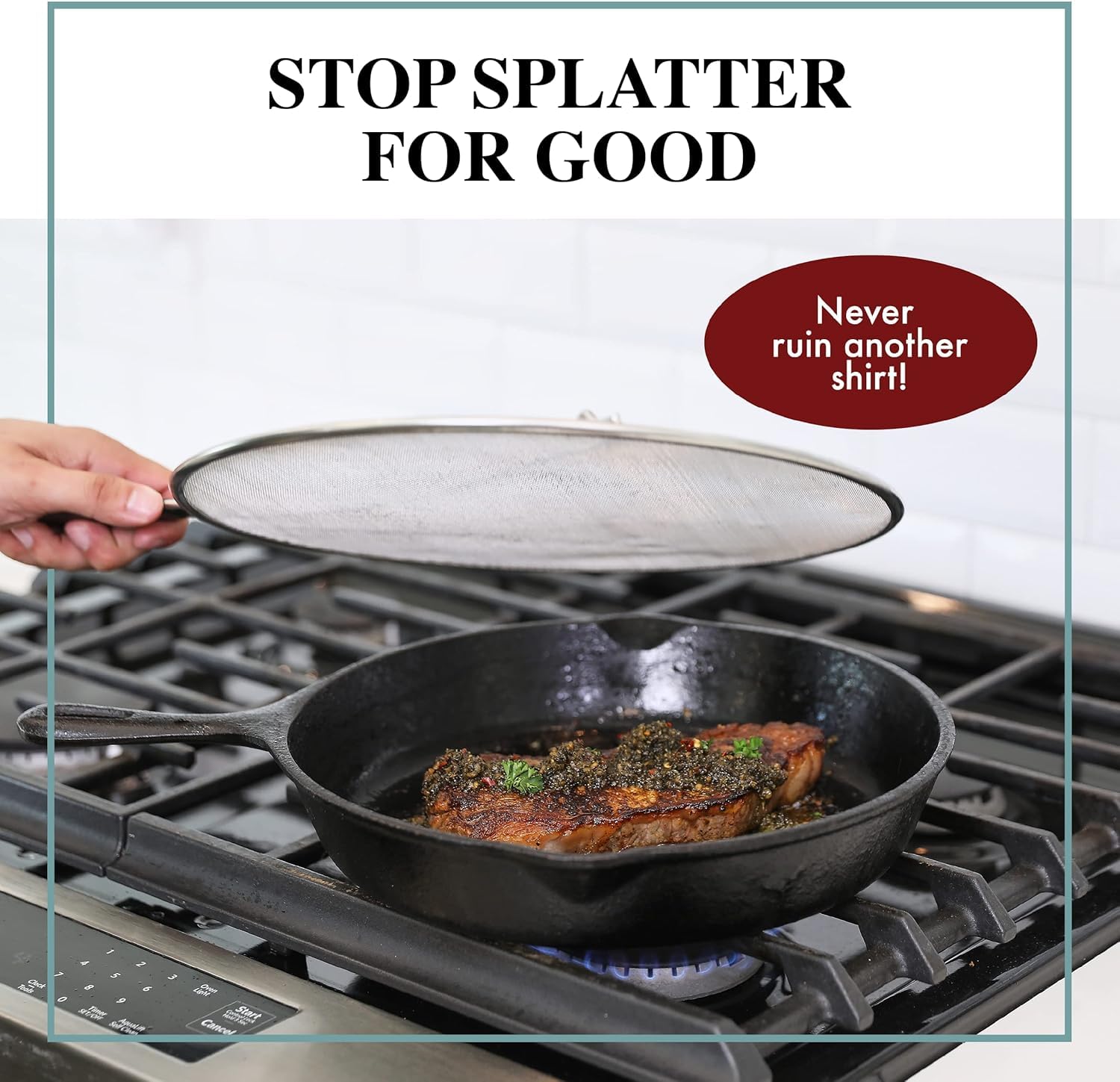 BergKoch Splatter Screen fits most pots and pans for versatile use.