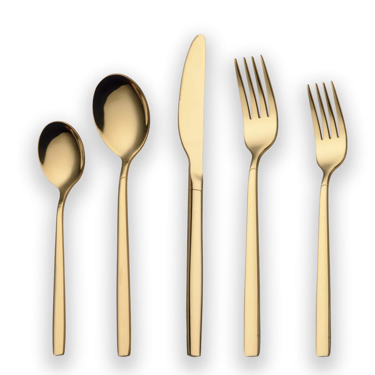 Berglander 20-piece titanium gold plated flatware front view for elegant dining.