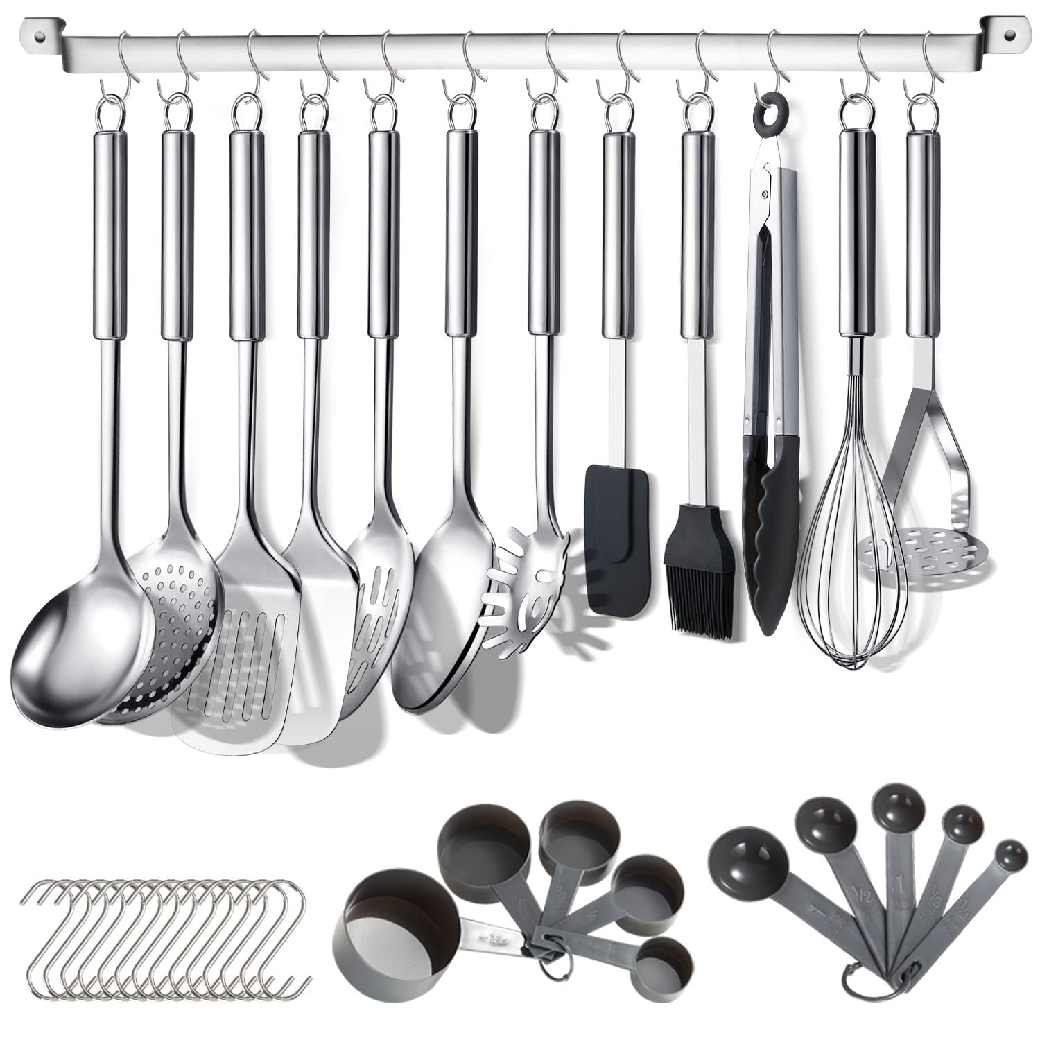 Berglander 38-piece utensil set front view, durable stainless steel for daily cooking.