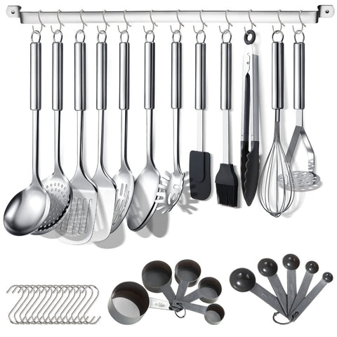 Berglander 38-piece utensil set front view, durable stainless steel for daily cooking.