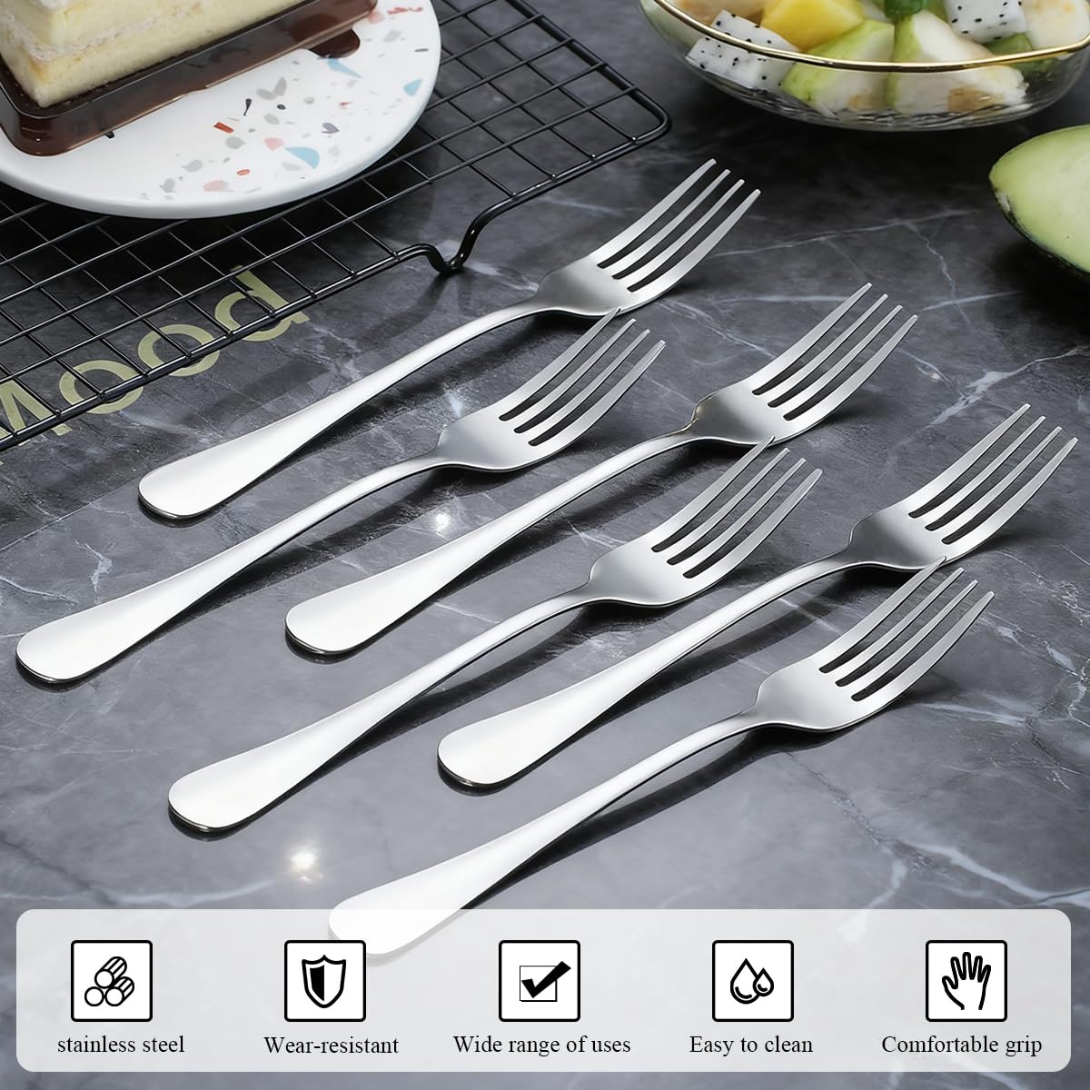 Berglander ergonomic contoured-handle salad forks for comfortable grip during meals.