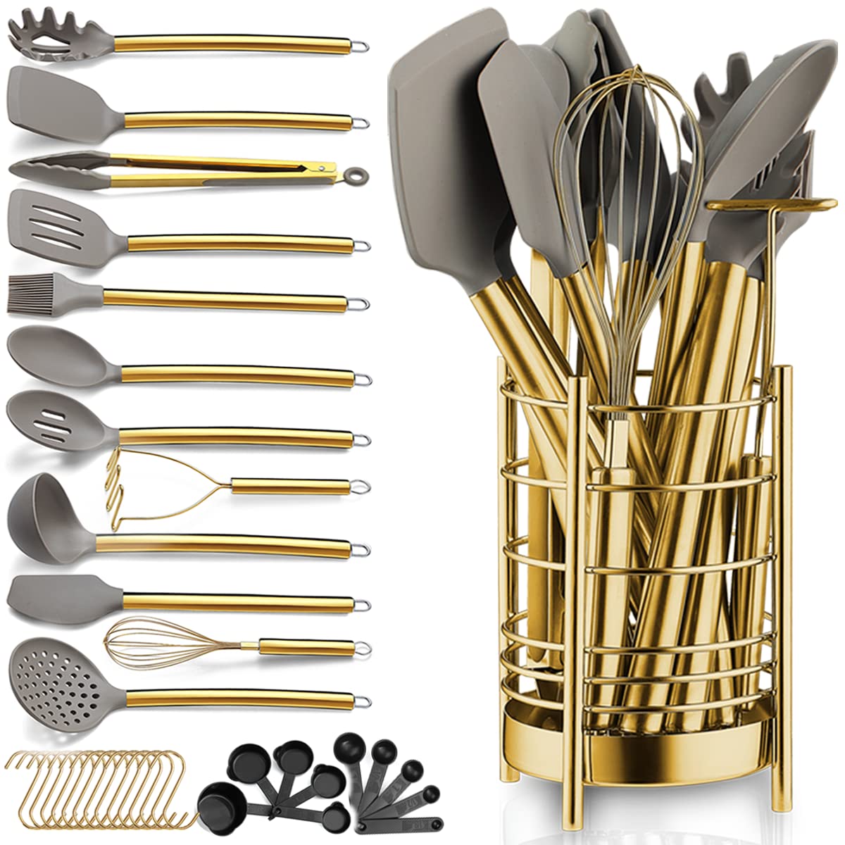 Berglander Gold 38-Piece Utensils Set viewed as a complete collection for versatile cooking tasks