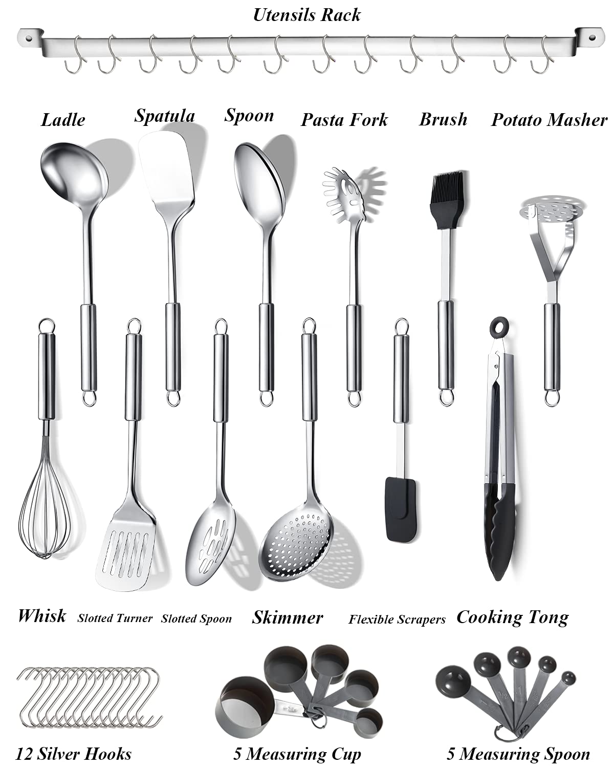 Berglander stainless steel utensils close-up, precision edges ideal for flipping and stirring.