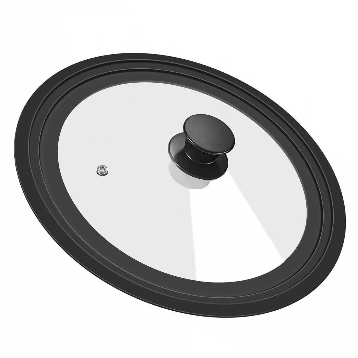 BERHT universal lid with glass cover on a pot for easy visibility.