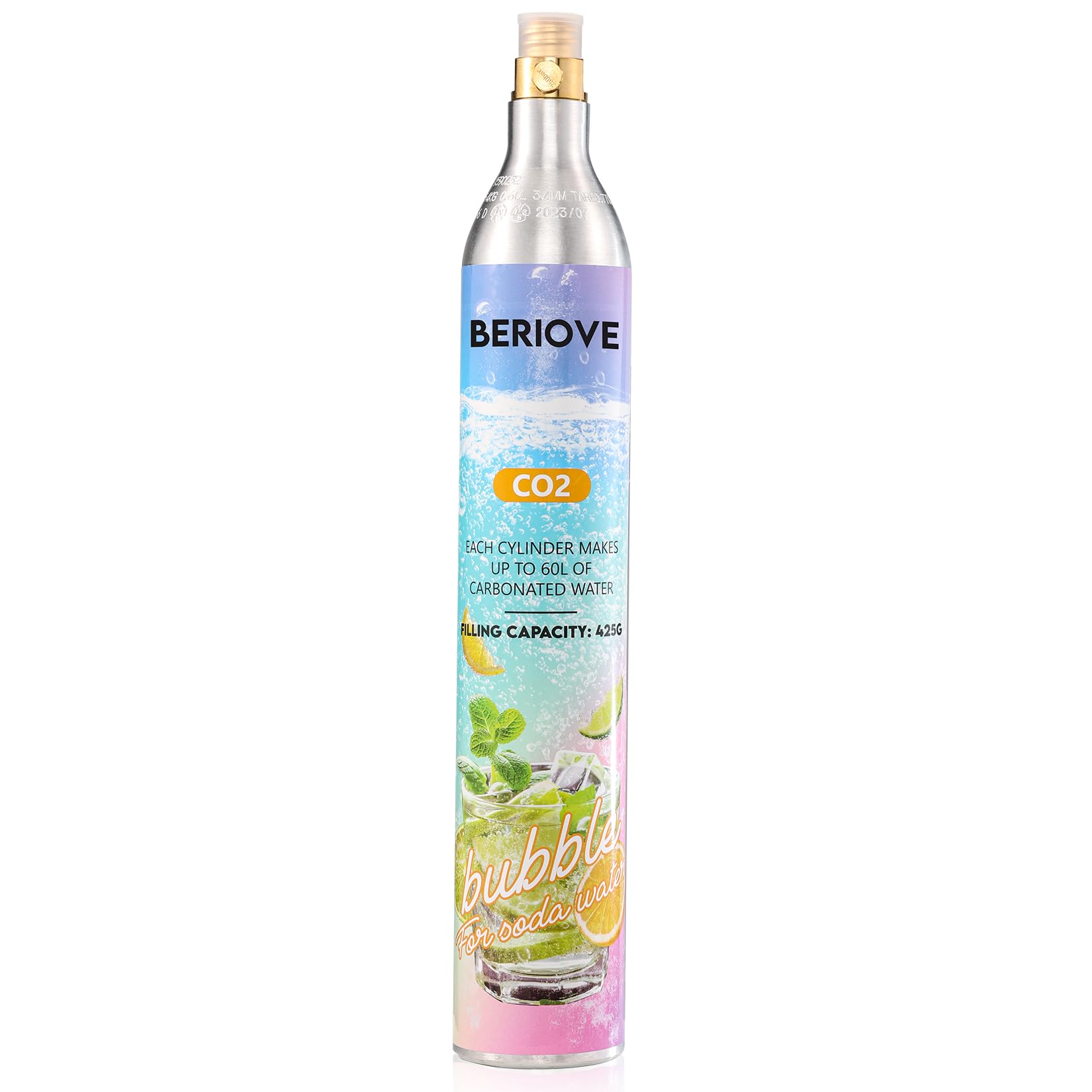 BERIOVE CO2 cylinder 60L capacity for durable home carbonation.