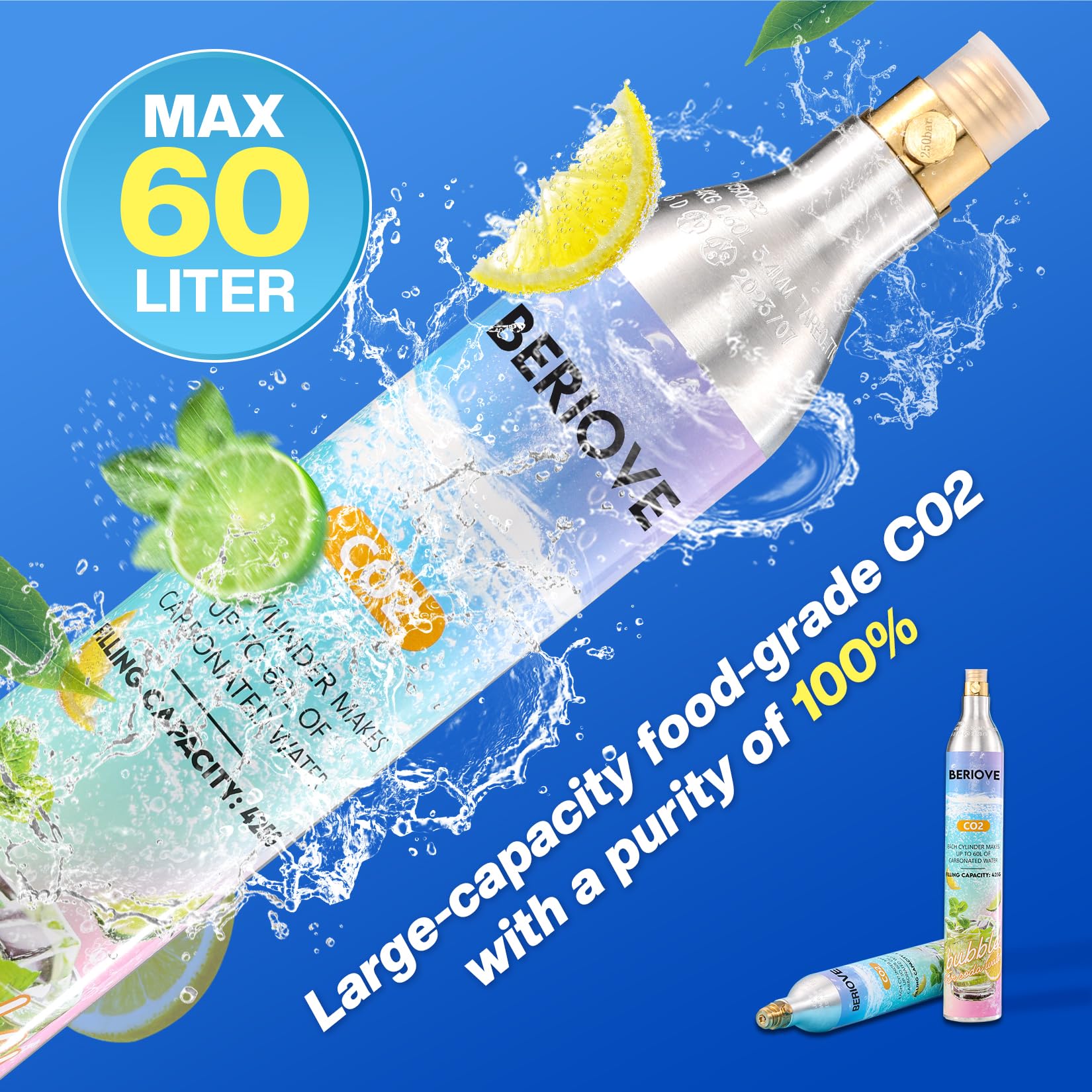 BERIOVE CO2 cylinder undergoes rigorous safety checks for purity and seal strength.