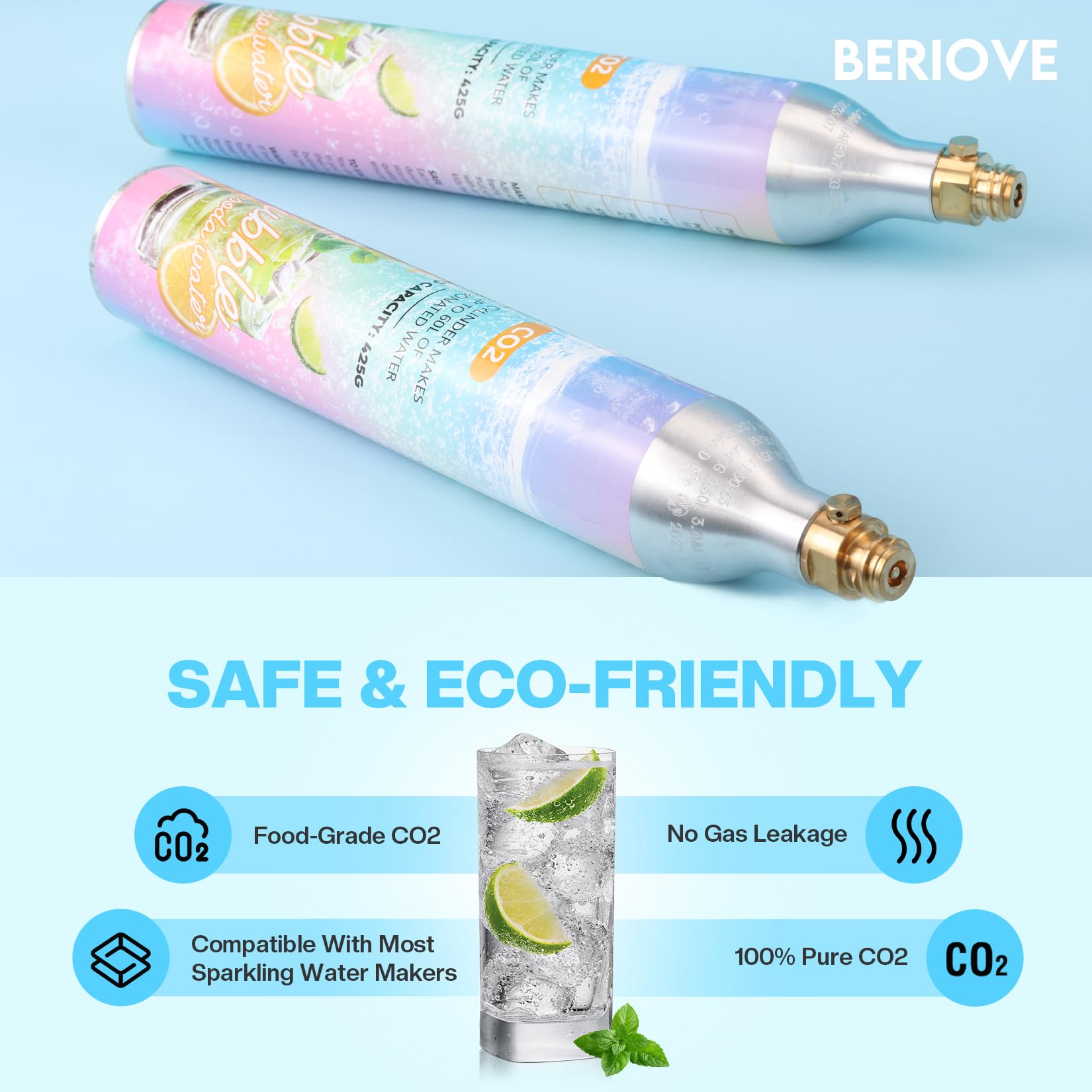 BERIOVE CO2 cylinder seal design prevents leaks during carbonation.