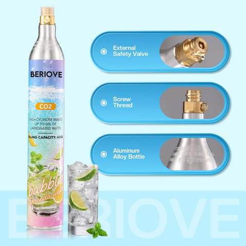 BERIOVE CO2 cylinder compatible with most screw-in soda makers.
