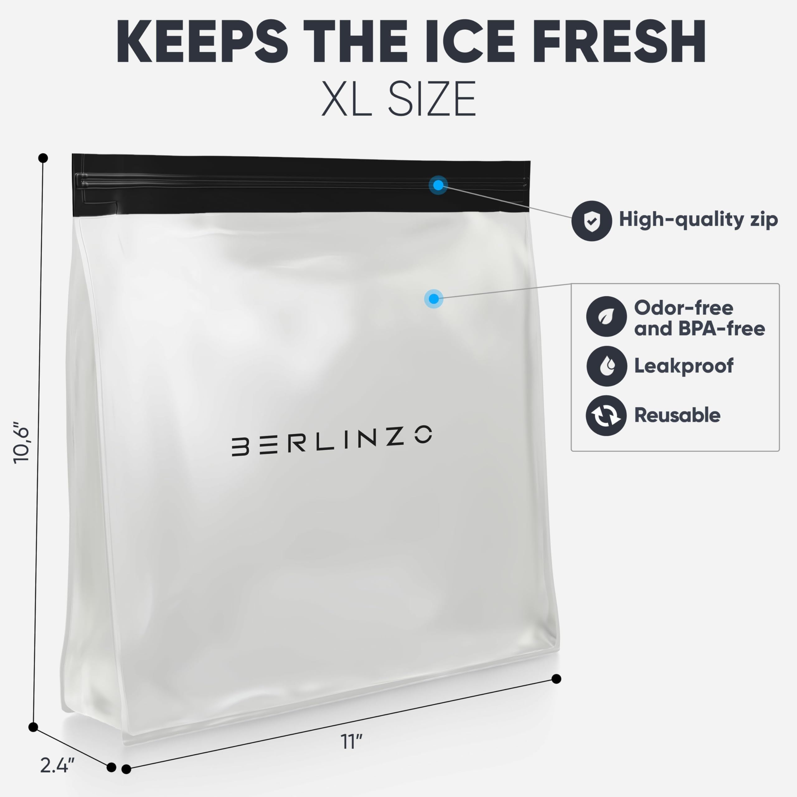 BERLINZO freezer-safe bag with clear design to see contents at a glance