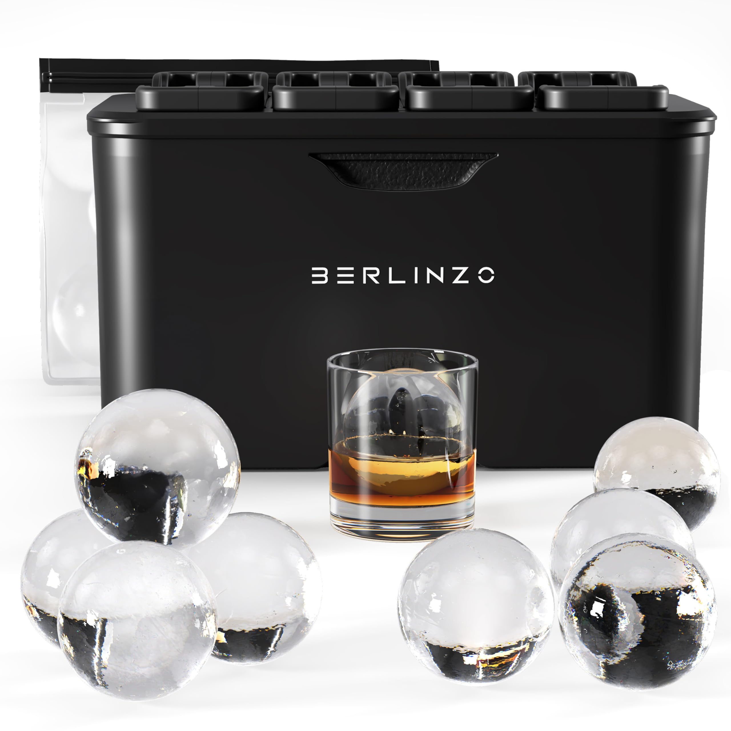 Berlinzo ice ball mold close up showing crystal clear sphere clarity for premium drinks