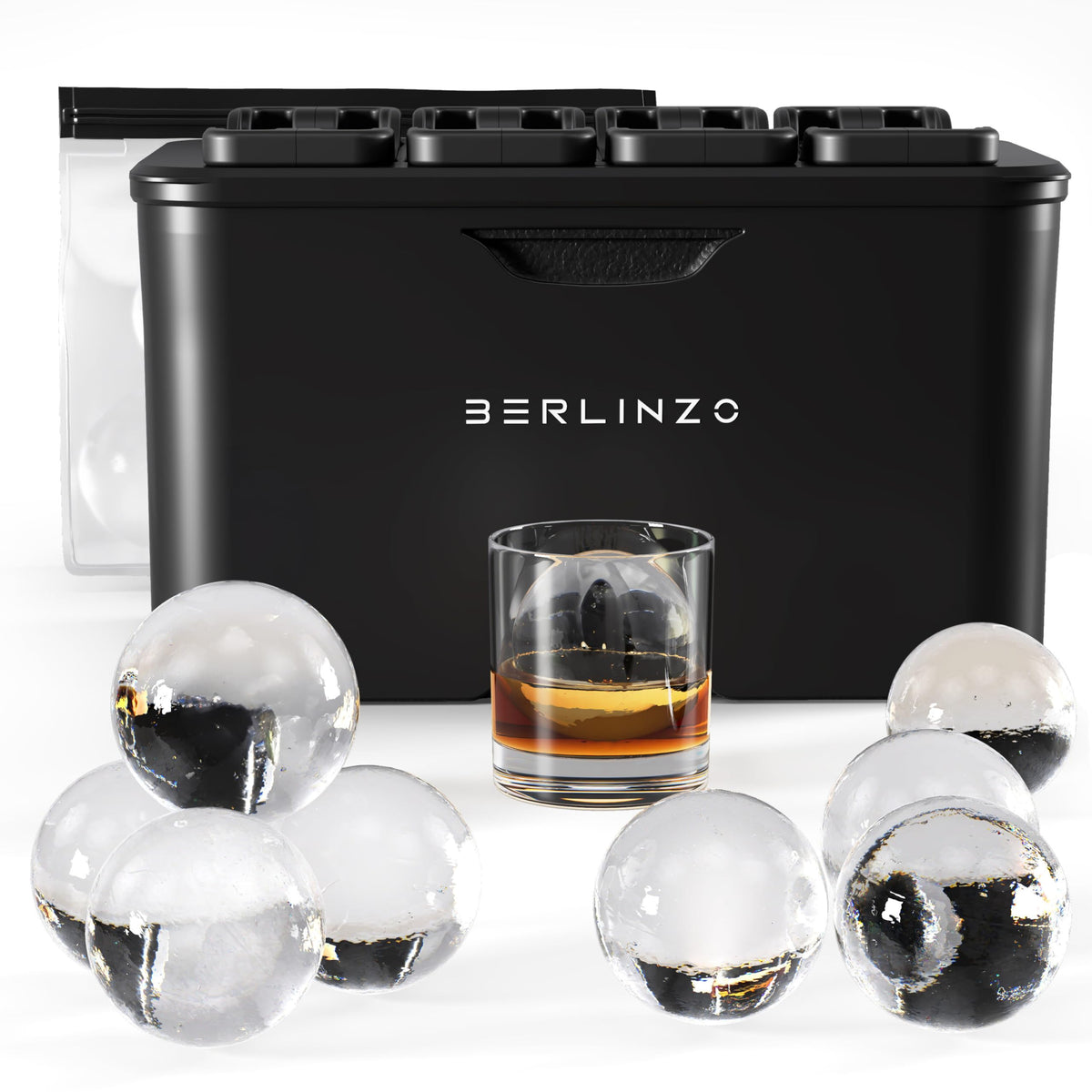 Berlinzo ice ball mold close up showing crystal clear sphere clarity for premium drinks
