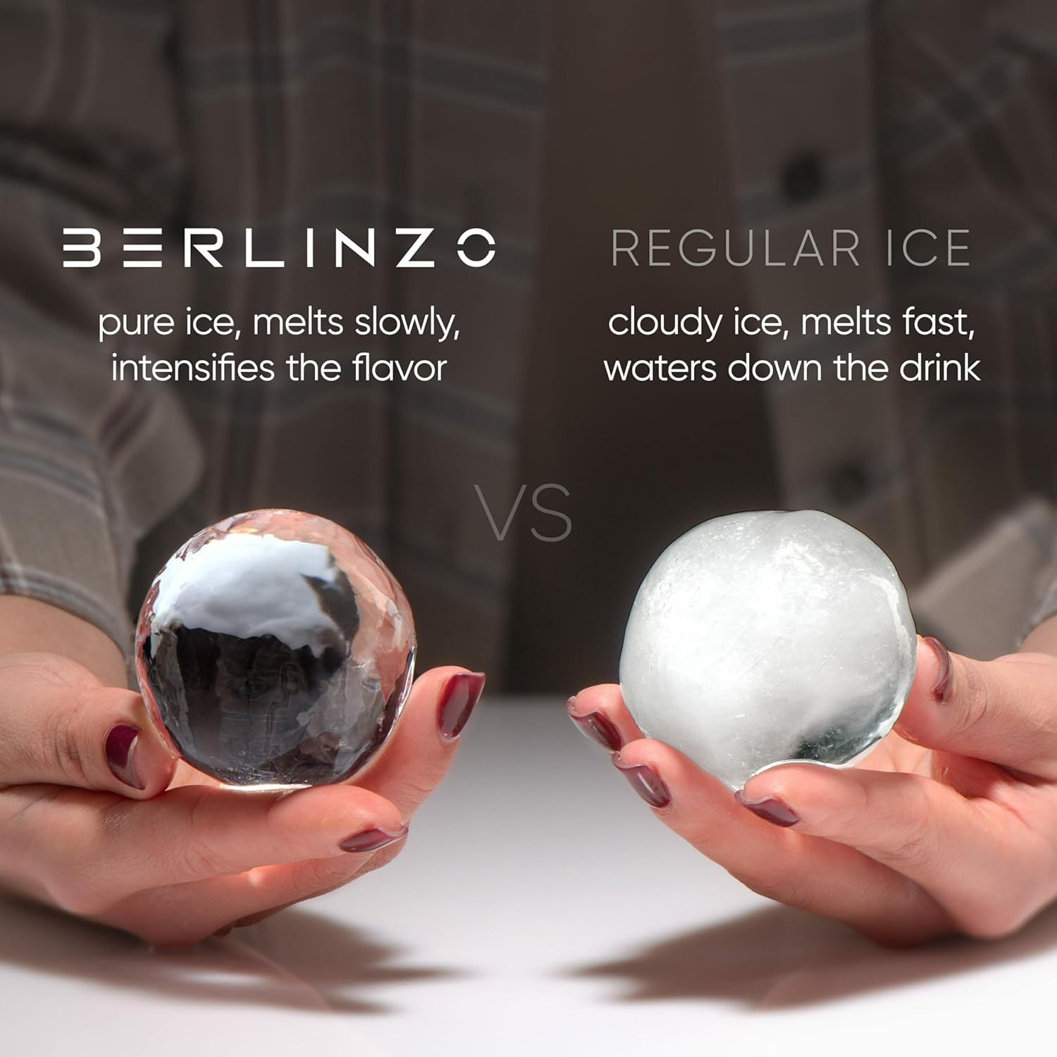 Eight 2.4 inch Berlinzo ice spheres ready to chill whiskey without rapid dilution