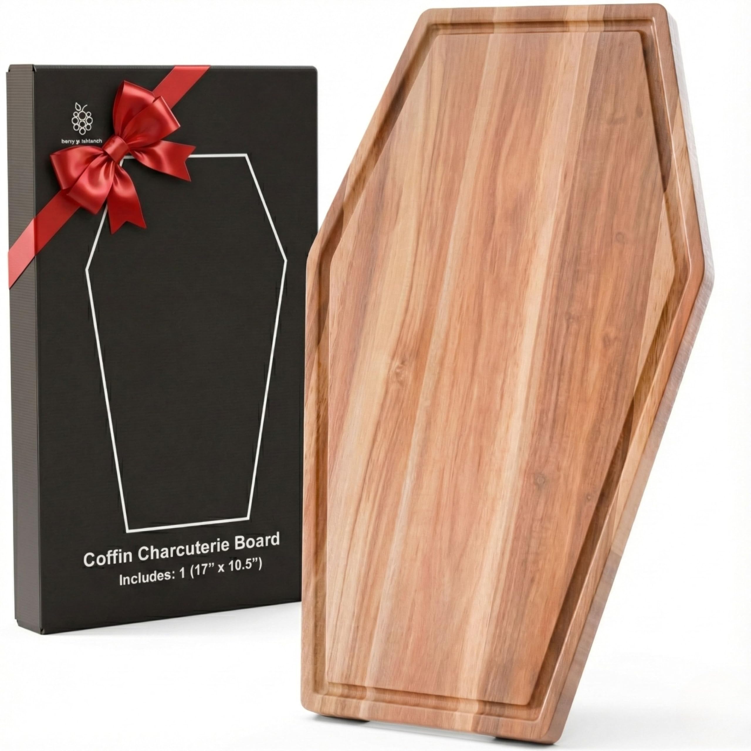 Berry Good Lunch coffin board top view for dramatic charcuterie spreads