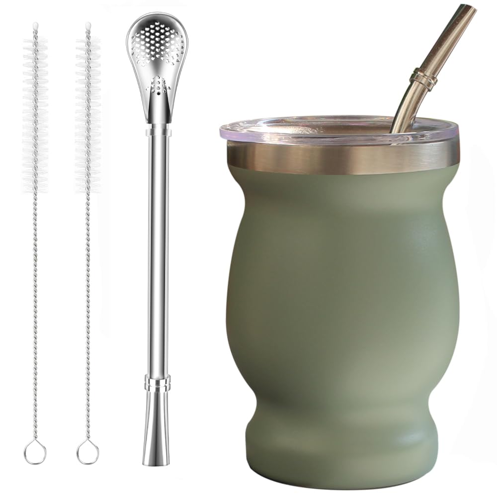 Beruth Yerba Mate Gourd with lid for portable, mess-free sipping on the go