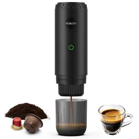 BESCOST portable espresso maker self heating in action for on the go mornings