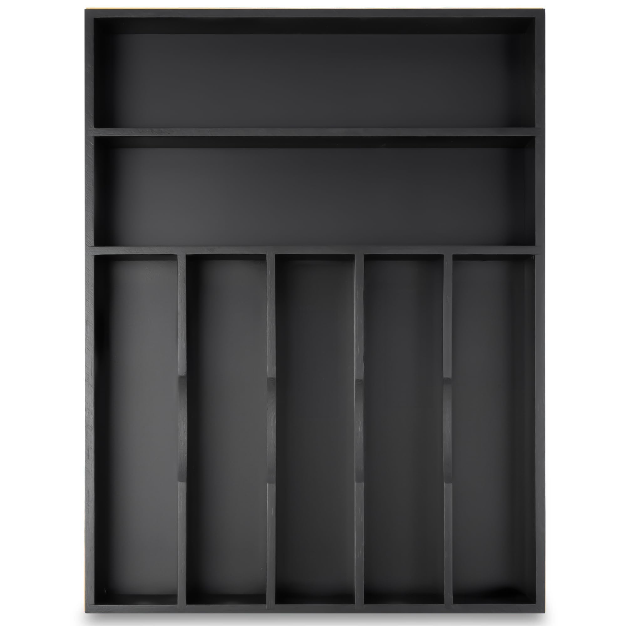 Besilord bamboo silverware organizer in a drawer with 7 slots for easy utensil access.