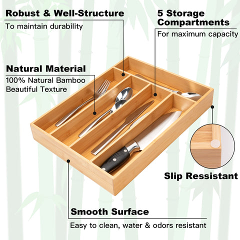 Natural bamboo texture close-up shows durable, eco-friendly construction.